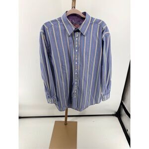Robert Graham Men's Blue Stripe Embroidered Button-Up Long Sleeve Shirt Size XL